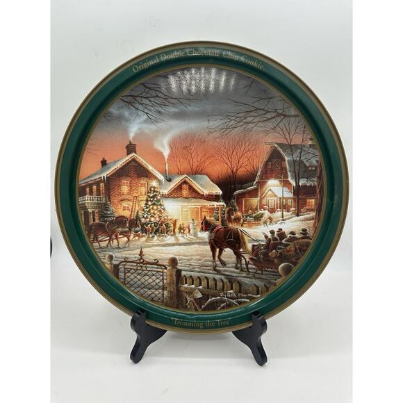 Terry Redlin's 2000 "Trimming the Tree" Christmas Tin Plate Country Decor - Picture 1 of 6